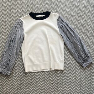 Veronica Beard Cream Sweater with Black Scalloped Neckline